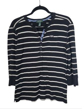 Lauren Ralph Lauren Navy and White Striped Henley Top